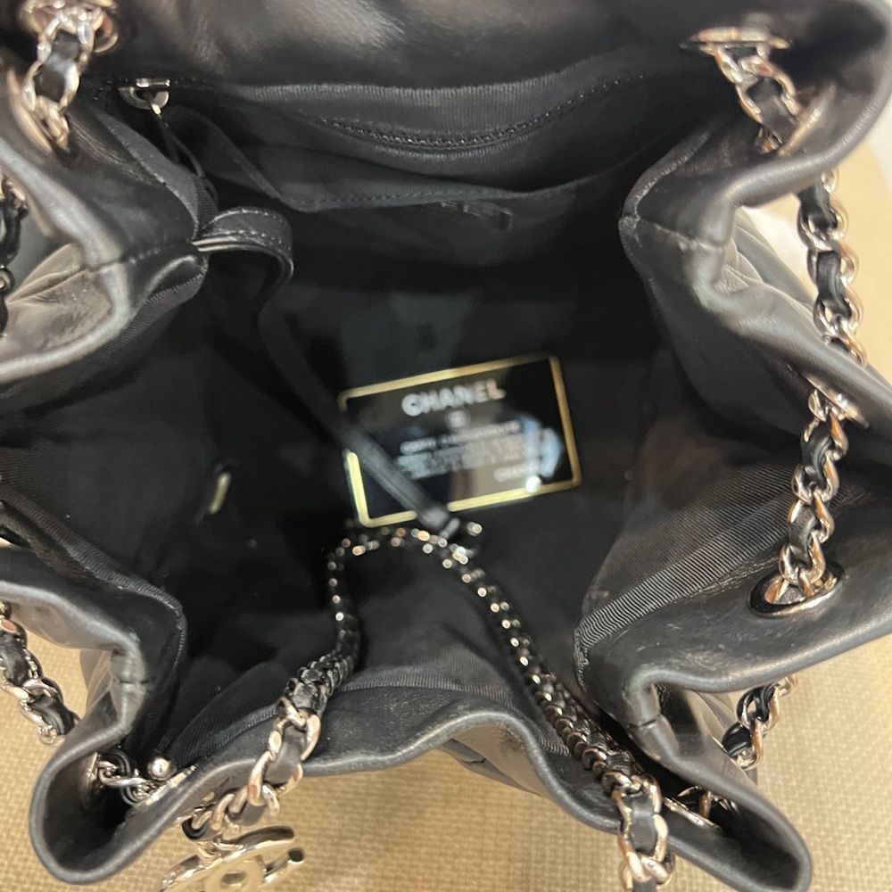 Chanel Chevron Urban Spirit Drawstring Bucket Small Backpack Black - Picture 7 of 12